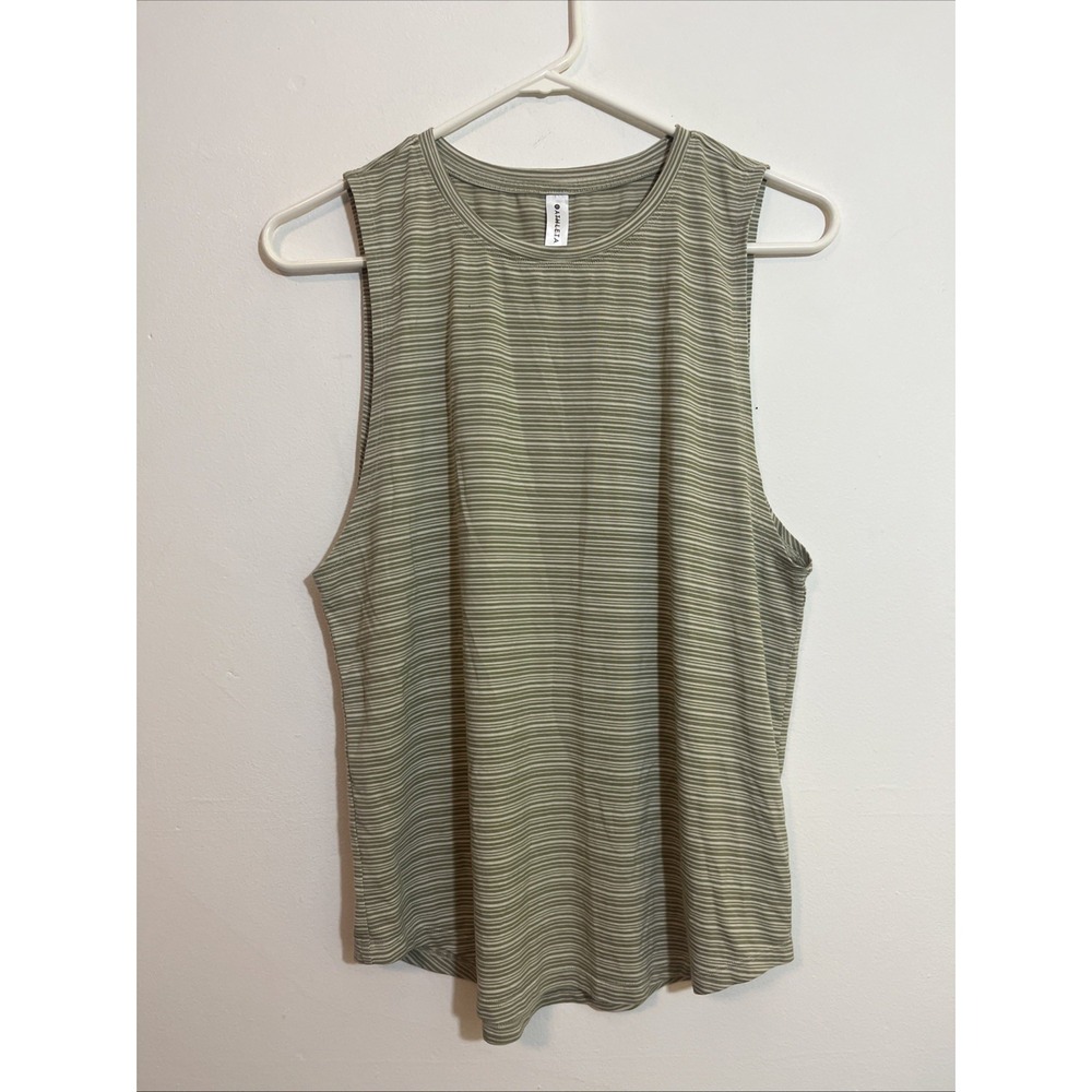 Athleta M Tank Top‎ Gray/Green and Cream Stripe Sleeveles Workout Athletic Gym